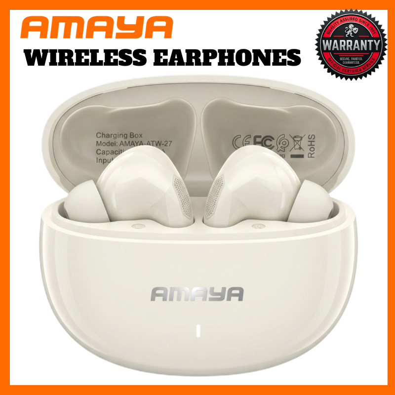 Amaya ATW-27 Wireless Earbuds Bluetooth 6.0 In-Ear Earphones with 12mm Hi-Fi Bass Speaker Unit for Smartphones & Tablets, 20-Hour Playtime HD Call Earpods, 365 Days Warranty, Fast Charging Type-C Port