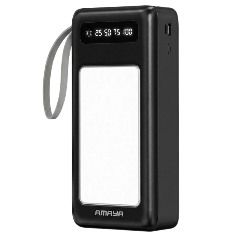 AMAYA 20,000mAh Powerbank with Multi-Cable Design & Smart LED Percentage Indicator, Heavy-Duty Power Bank for Android and iOS Smartphones, Built-in LED Camping Lantern for Emergency Lighting