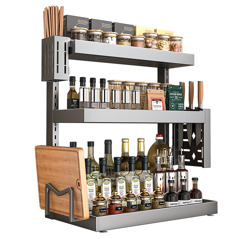 3 Tier Adjustable Metal Spice Rack Organizer – Expandable Kitchen Seasoning Storage Shelf for Cabinet or Countertop, Space-Saving Spice & Jar Rack