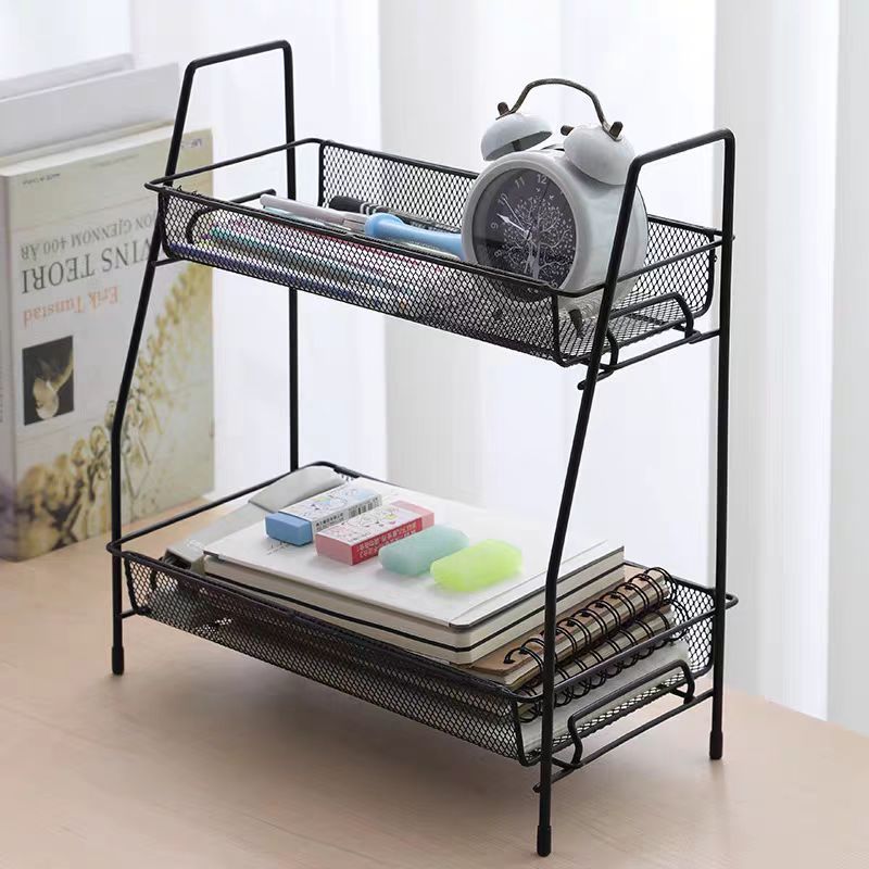 2-Tier Spice Rack Organizer for Kitchen Counter or Bathroom Storage- Black