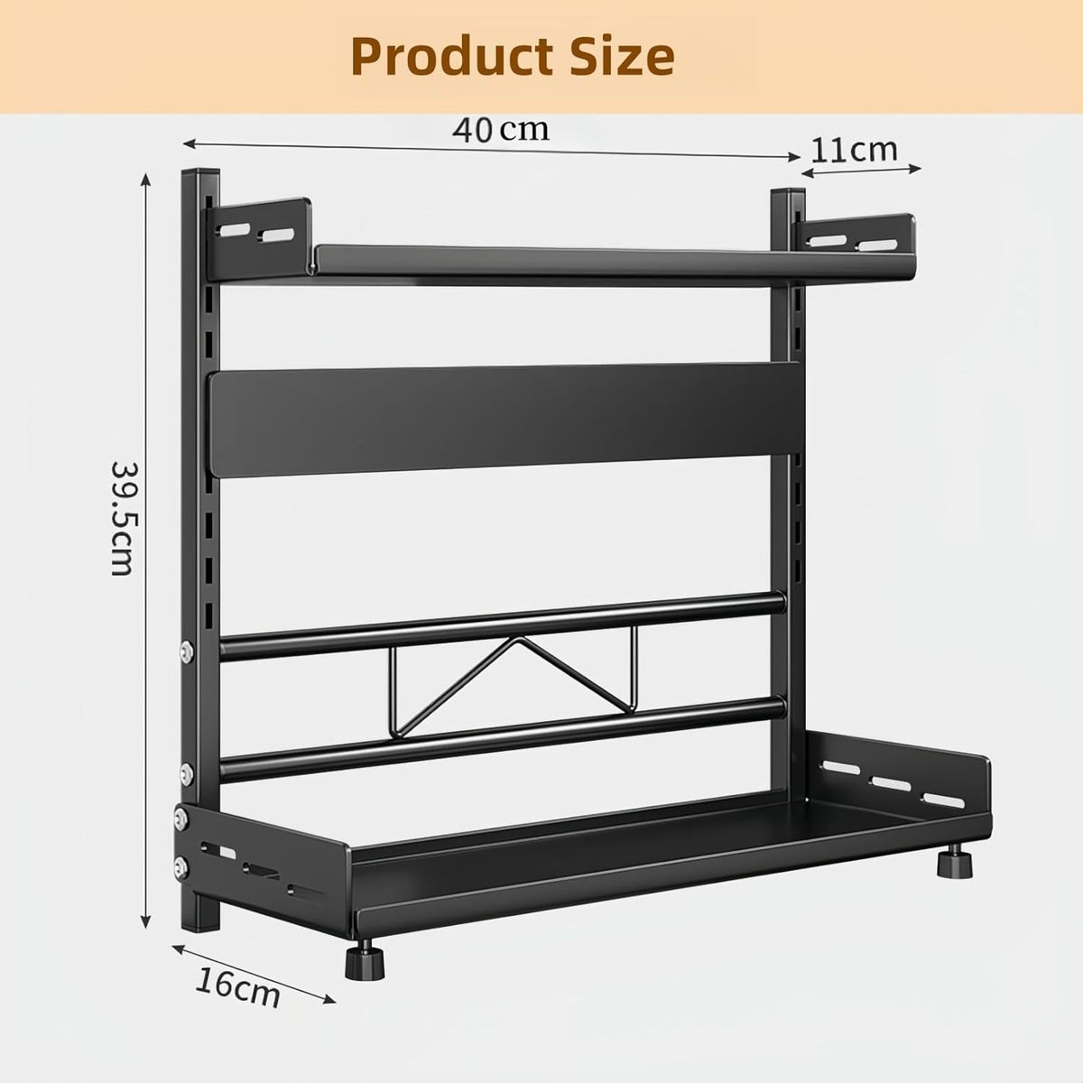 2 Tier Adjustable Metal Spice Rack Organizer – Expandable Kitchen Seasoning Storage Shelf for Cabinet or Countertop, Space-Saving Spice & Jar Rack