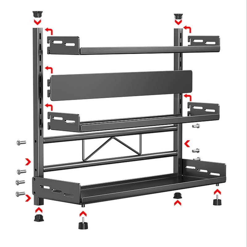 3 Tier Adjustable Metal Spice Rack Organizer – Expandable Kitchen Seasoning Storage Shelf for Cabinet or Countertop, Space-Saving Spice & Jar Rack