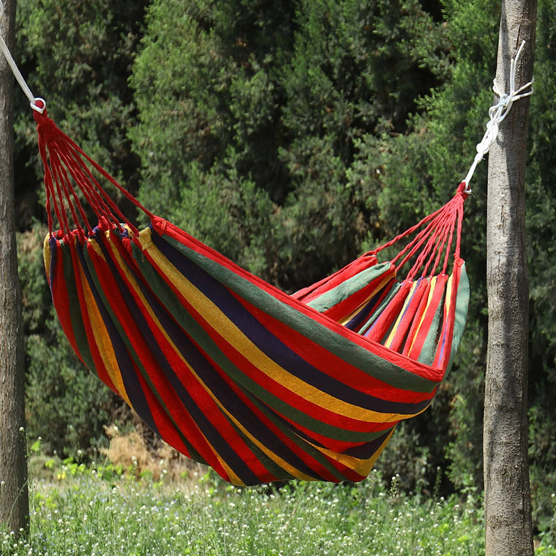 Large Portable Cotton Hammock for 2 Adults – Heavy-Duty Double Camping Hammock (300KG Capacity), Foldable Outdoor Garden Swing Bed for Travel, Beach & Backyard