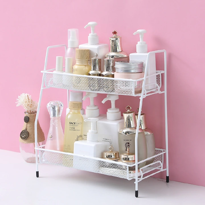 2-Tier Spice Rack Organizer for Kitchen Counter or Bathroom Storage- White