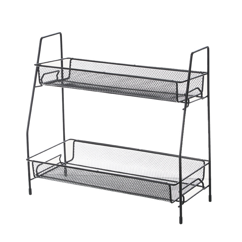 2-Tier Spice Rack Organizer for Kitchen Counter or Bathroom Storage- Black