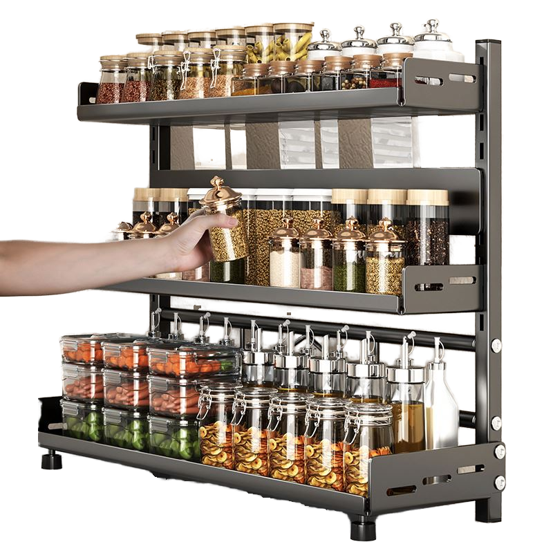 3 Tier Adjustable Metal Spice Rack Organizer – Expandable Kitchen Seasoning Storage Shelf for Cabinet or Countertop, Space-Saving Spice & Jar Rack