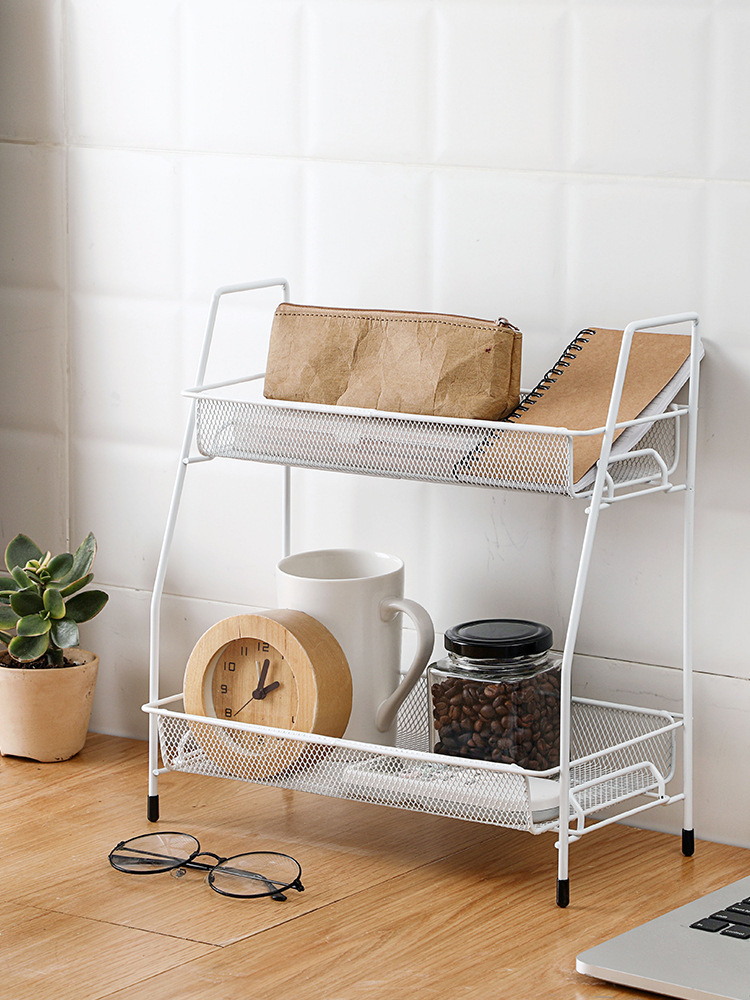 2-Tier Spice Rack Organizer for Kitchen Counter or Bathroom Storage- White