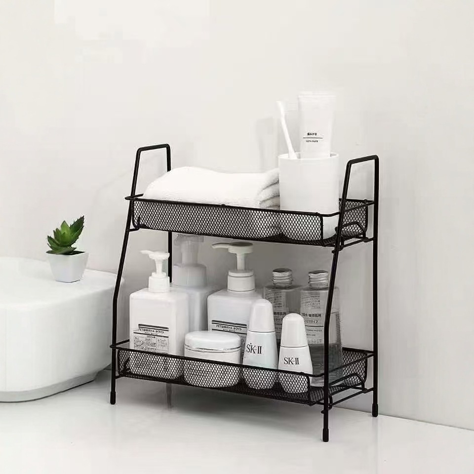 2-Tier Spice Rack Organizer for Kitchen Counter or Bathroom Storage- Black