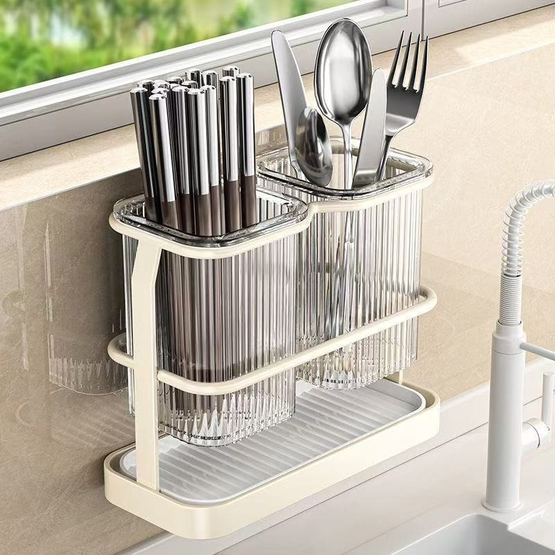 Kitchen Knife and Spoons Holder with Stickers – Wall & Counter Organiser- White Color