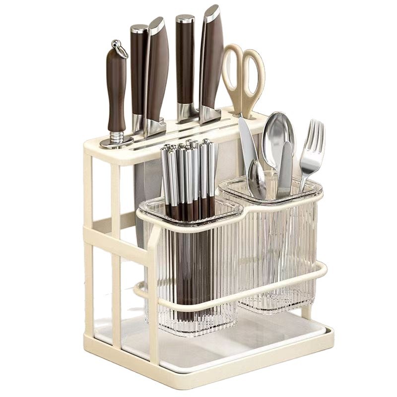Kitchen Knife and Spoons Holder with Stickers – Wall & Counter Organiser- White Color