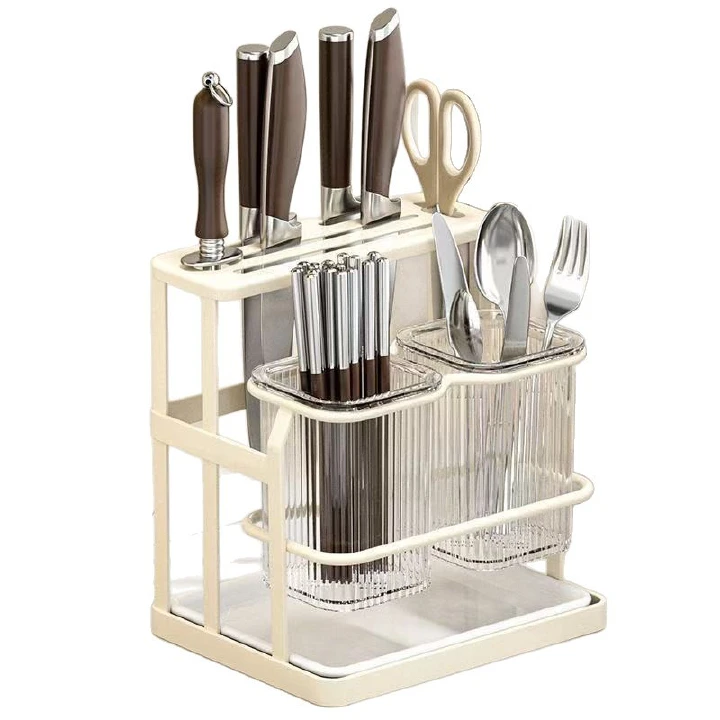 Kitchen Knife and Spoons Holder with Stickers – Wall & Counter Organiser- White Color