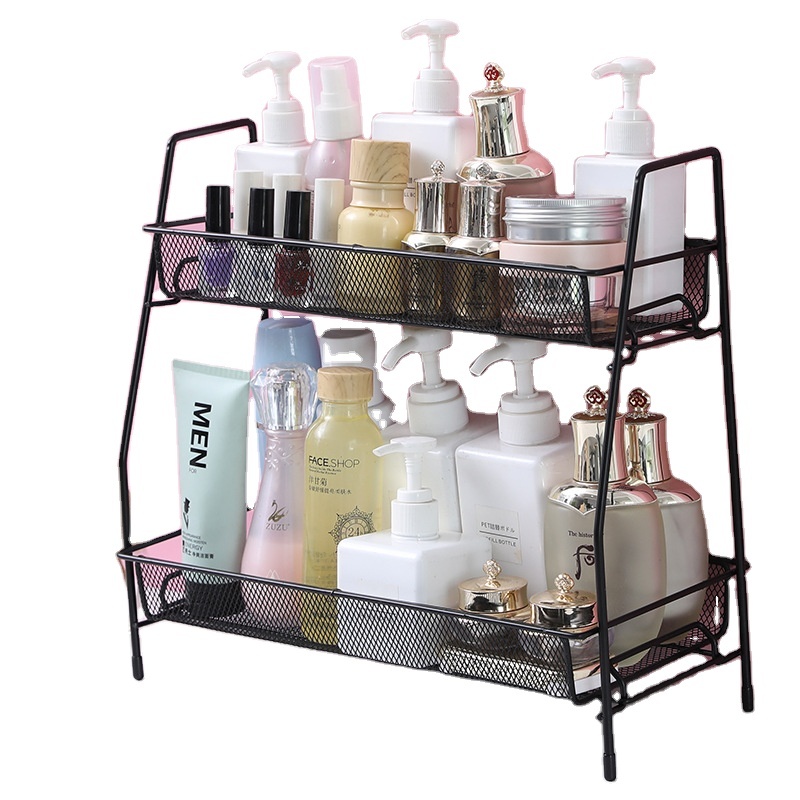 2-Tier Spice Rack Organizer for Kitchen Counter or Bathroom Storage- Black