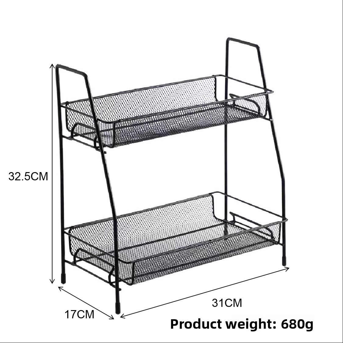 2-Tier Spice Rack Organizer for Kitchen Counter or Bathroom Storage- Black