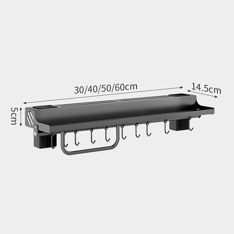 60CM Wall Mounted Spice Rack Kitchen Shelf – Multifunction Storage Organizer with Hooks, Knife Holder & Utensil Rack, Space-Saving Wall Storage