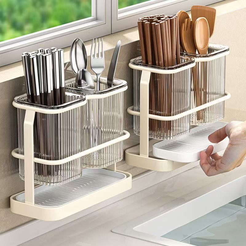 Kitchen Knife and Spoons Holder with Stickers – Wall & Counter Organiser- White Color