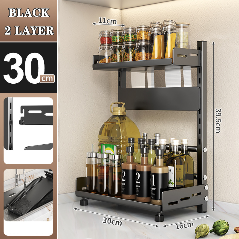 2 Tier Adjustable Metal Spice Rack Organizer – Expandable Kitchen Seasoning Storage Shelf for Cabinet or Countertop, Space-Saving Spice & Jar Rack