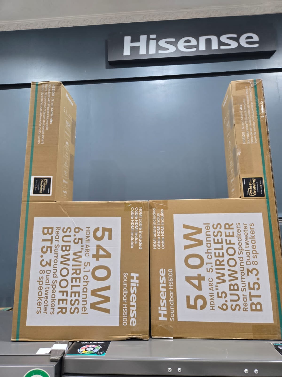 Hisense HS5100 5.1 Channel 540W Bluetooth Home Theatre Soundbar System with Wireless Subwoofer Dolby Digital Surround Sound Audio System