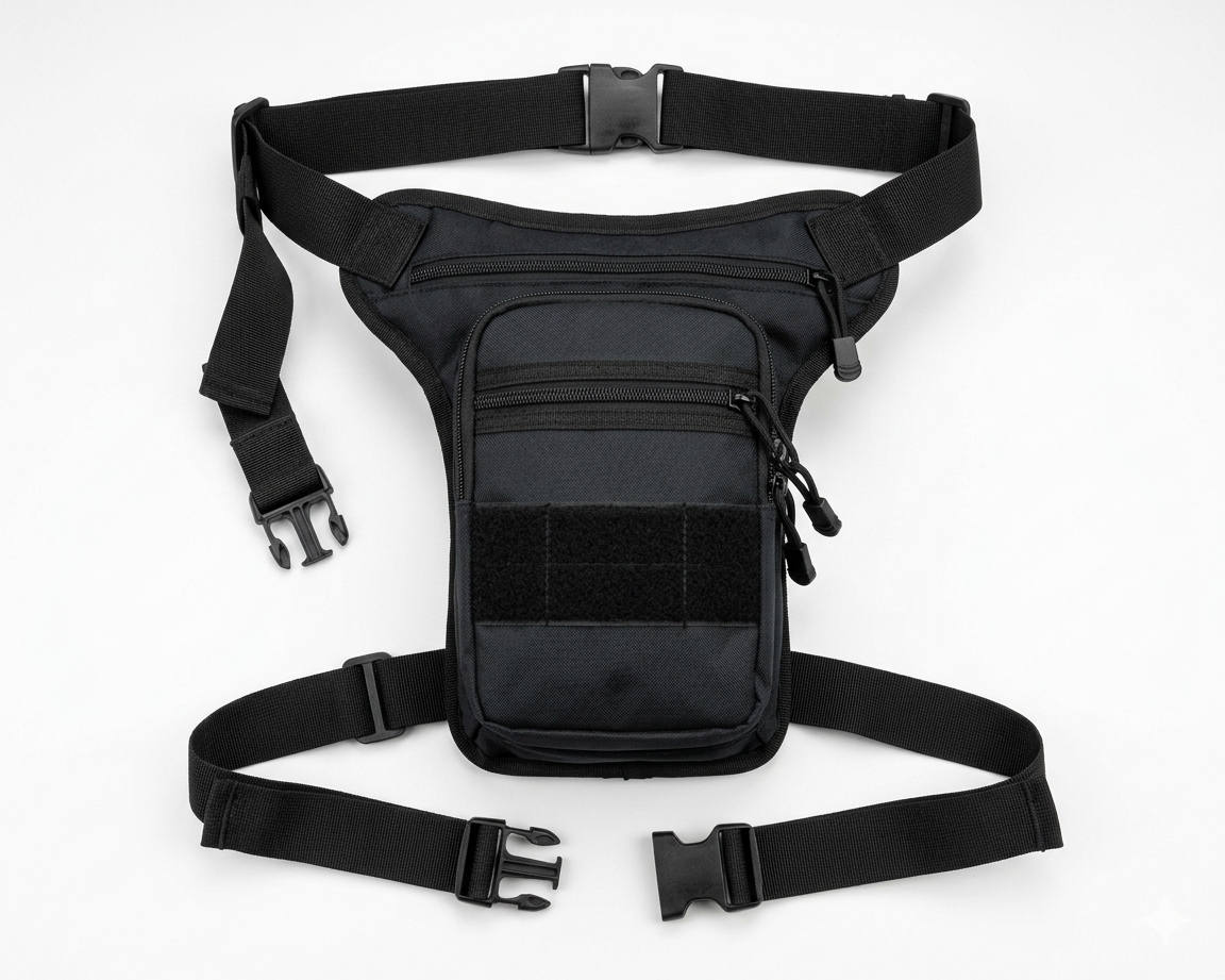 Unisex black Tactical Drop Leg Bag - Waterproof Motorcycle Thigh Bag & Waist Pack, Multi-Pocket Military Utility Pouch for Biking, Hiking, Outdoors & Travel - Durable Oxford Nylon Fanny Pack (Black)