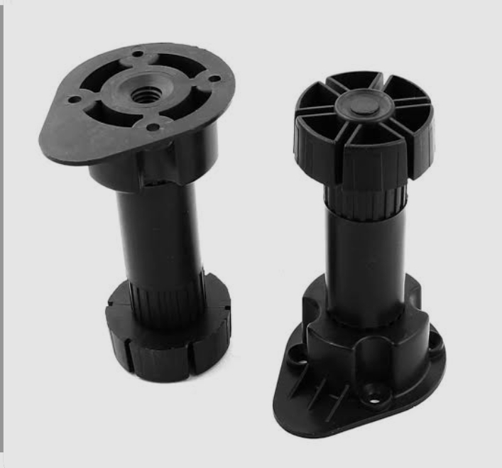 Pack of 4 Adjustable Kitchen Cabinet Legs 100mm - Black Plastic Furniture Feet with Plinth Clips | Heavy Duty Cupboard Leveling Legs for Kitchen & Bathroom Units | Height Adjustable Plinth Leg Set