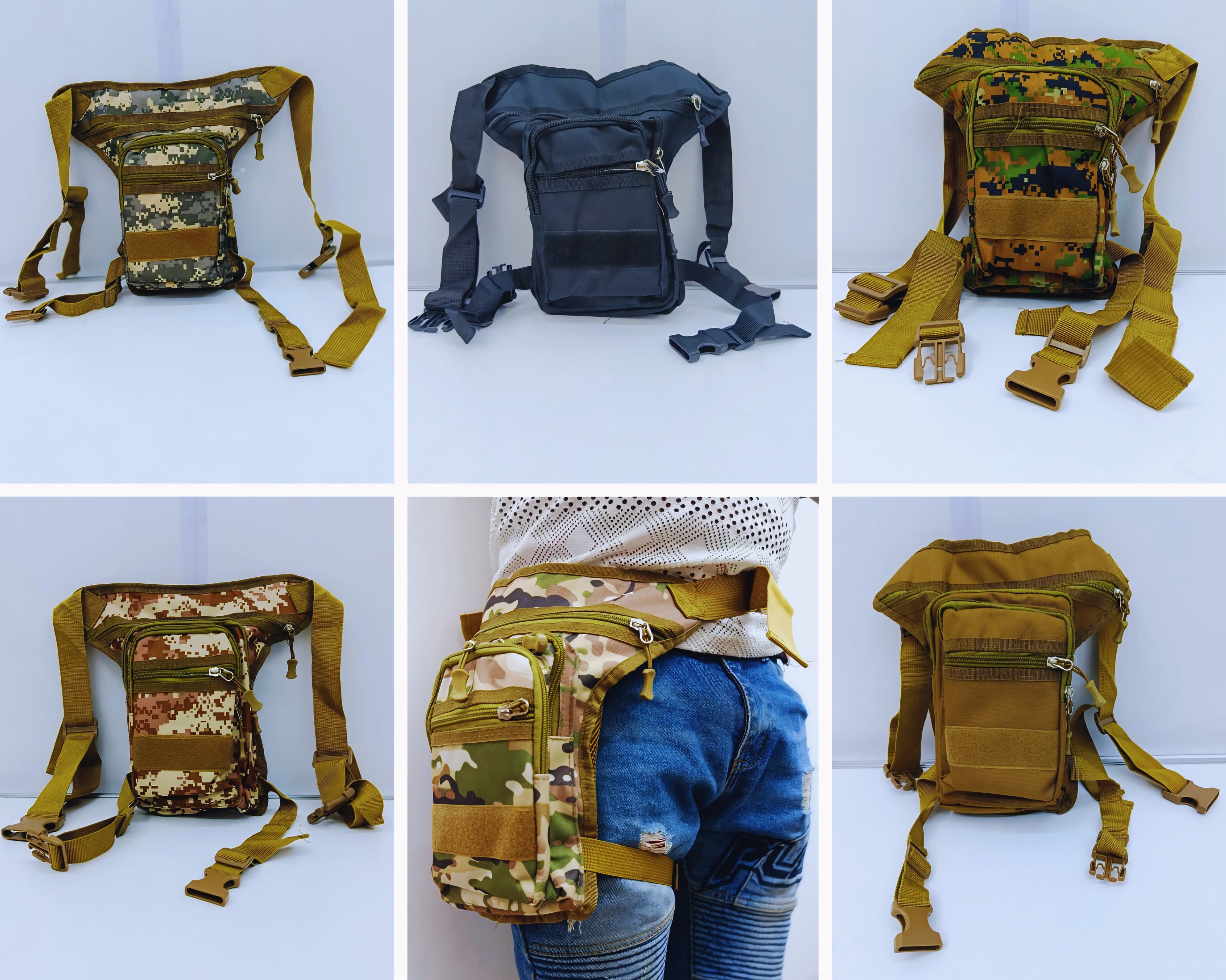 Unisex black Tactical Drop Leg Bag - Waterproof Motorcycle Thigh Bag & Waist Pack, Multi-Pocket Military Utility Pouch for Biking, Hiking, Outdoors & Travel - Durable Oxford Nylon Fanny Pack (Black)