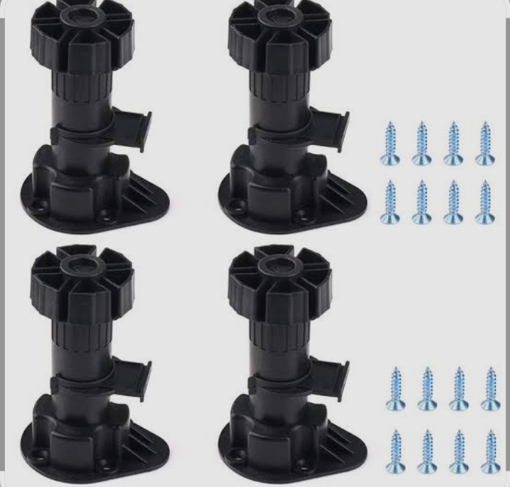 Pack of 4 Adjustable Kitchen Cabinet Legs 100mm - Black Plastic Furniture Feet with Plinth Clips | Heavy Duty Cupboard Leveling Legs for Kitchen & Bathroom Units | Height Adjustable Plinth Leg Set