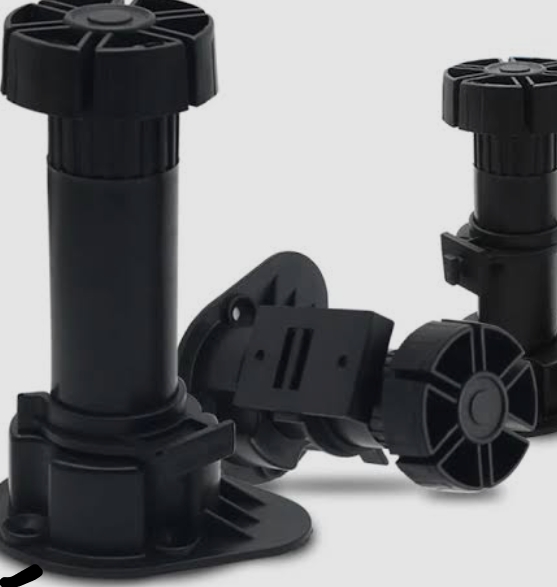 Pack of 4 Adjustable Kitchen Cabinet Legs 100mm - Black Plastic Furniture Feet with Plinth Clips | Heavy Duty Cupboard Leveling Legs for Kitchen & Bathroom Units | Height Adjustable Plinth Leg Set