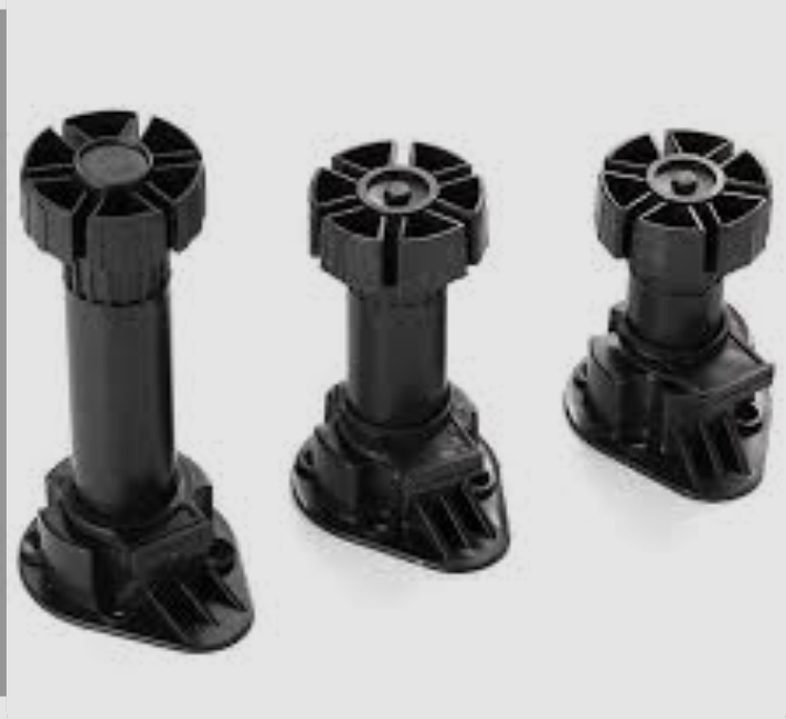 Pack of 4 Adjustable Kitchen Cabinet Legs 100mm - Black Plastic Furniture Feet with Plinth Clips | Heavy Duty Cupboard Leveling Legs for Kitchen & Bathroom Units | Height Adjustable Plinth Leg Set