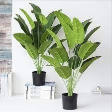 Luxury Artificial Bird of Paradise Plant with White Fluted Vase & Decorative Stones - 1.2m Realistic Faux Banana Tree for Home & Office Decor - Lifelike Large Potted Greenery - Traveler’s Palm Set  .