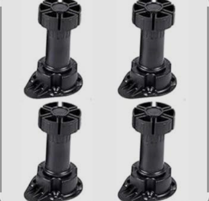 Pack of 4 Adjustable Kitchen Cabinet Legs 100mm - Black Plastic Furniture Feet with Plinth Clips | Heavy Duty Cupboard Leveling Legs for Kitchen & Bathroom Units | Height Adjustable Plinth Leg Set