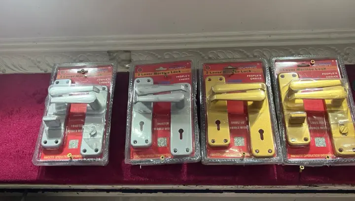 People's Choice 2-Lever Mortise Door Lock Set - Premium Security Handle Lock for Internal Wooden and Steel Doors, Durable Rust-Proof Cast Material, Silver & Gold Finish, Includes Keys - 1 Complete Set