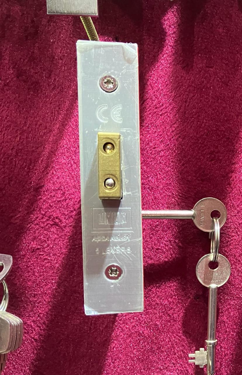 UNION 5-Lever Mortice Deadlock - High-Security Stainless Steel Anti-Pick Internal & External Wooden Door Lock for Home and Office Safety, Heavy Duty Deadbolt with 2 Keys, Durable Door Hardware (Satin)