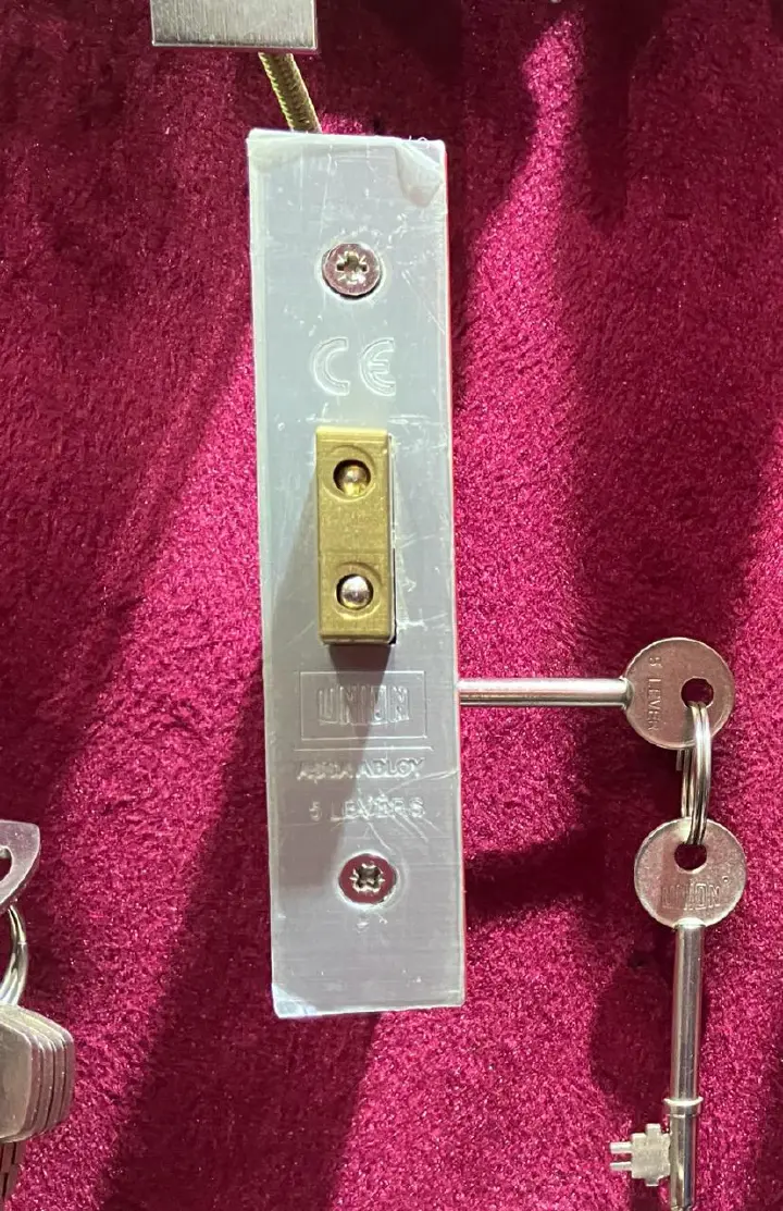 UNION 5-Lever Mortice Deadlock - High-Security Stainless Steel Anti-Pick Internal & External Wooden Door Lock for Home and Office Safety, Heavy Duty Deadbolt with 2 Keys, Durable Door Hardware (Satin)