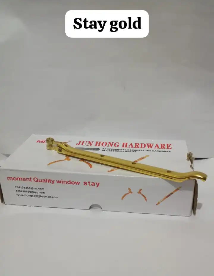Jun Hong Heavy Duty Gold Window Stay – 12 Inch Brass Plated Casement Window Latch & Holder – Professional Decorate Series Hardware for Home & Office Security – Rust Resistant Window Positioner Rail.