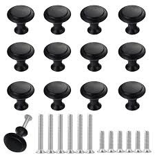 2501 Series Black Furniture Knobs (Set of 10) - Modern Round Drawer Pulls for Home & Office Cabinets, Durable Minimalist Cupboard Handles, Universal Single Hole Furniture Hardware Fittings, 10 Pack.