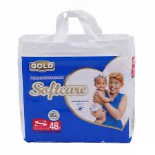 Softcare Gold Premium Baby Diapers - Ultra Absorbent Pants/Taped Style, All Sizes Available: Small (S), Medium (M), Large (L), XL - High Quality Soft Care Gold (Pack of 40/44/48/52 Pieces)