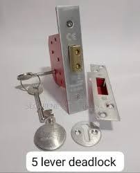 UNION 5-Lever Mortice Deadlock - High-Security Stainless Steel Anti-Pick Internal & External Wooden Door Lock for Home and Office Safety, Heavy Duty Deadbolt with 2 Keys, Durable Door Hardware (Satin)