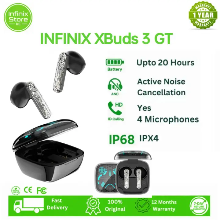 Infinix Xbuds 3 GT Bluetooth Earphone True Wireless Earbuds Cool RGB light effects Rich Bass and Powerful Sound 25 Hours long Play-time AI ENC for clear call