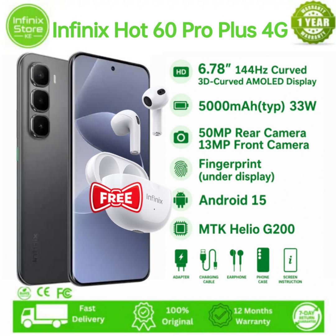 [New Arrival] Infinix Hot 60 Pro Plus 16(8+8)GB RAM + 256GB ROM 6.78" 144Hz Curved AMOLED Display 50+13MP Camera 5160mAh Battery 45W Fast Charging Corning Gorilla Glass 7i IP65