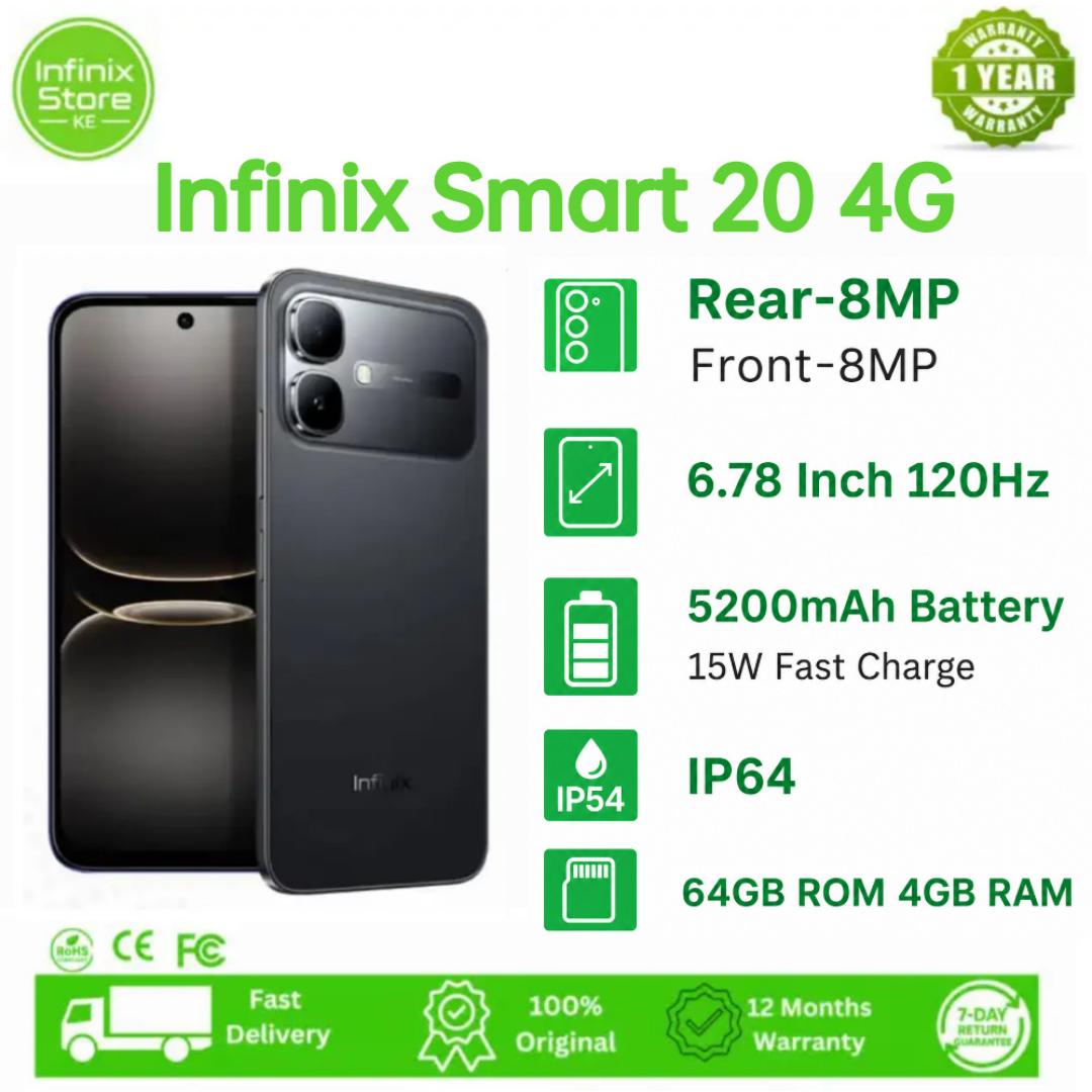 [NEW ARRIVAL] Infinix Smart 20 64GB ROM + 8GB RAM (4+4GB) 6.78" IPS LCD 120Hz  Refresh rate Display Dual SIM 8MP Camera 5200mAh Battery 15W Fingerprint Unlock IP64 Rated Android 16.