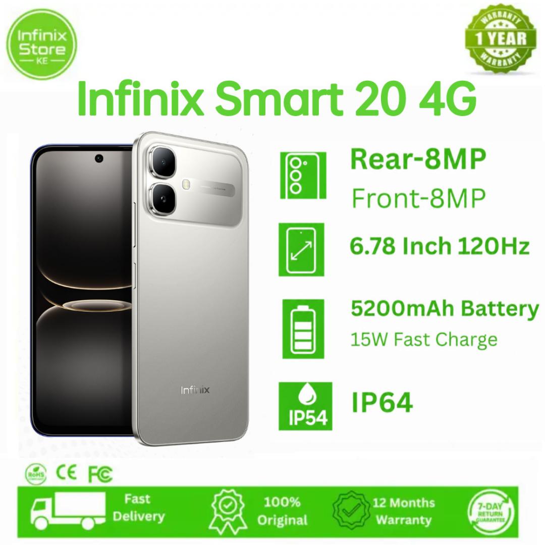 [NEW ARRIVAL] Infinix Smart 20 128GB ROM + 8GB RAM (4+4GB) 6.78" IPS LCD 120Hz  Refresh rate Display Dual SIM 8MP Camera 5200mAh Battery 15W Fingerprint Unlock IP64 Rated Android 16.