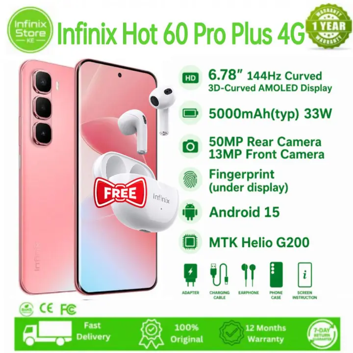 [New Arrival] Infinix Hot 60 Pro Plus 16(8+8)GB RAM + 256GB ROM 6.78" 144Hz Curved AMOLED Display 50+13MP Camera 5160mAh Battery 45W Fast Charging Corning Gorilla Glass 7i IP65