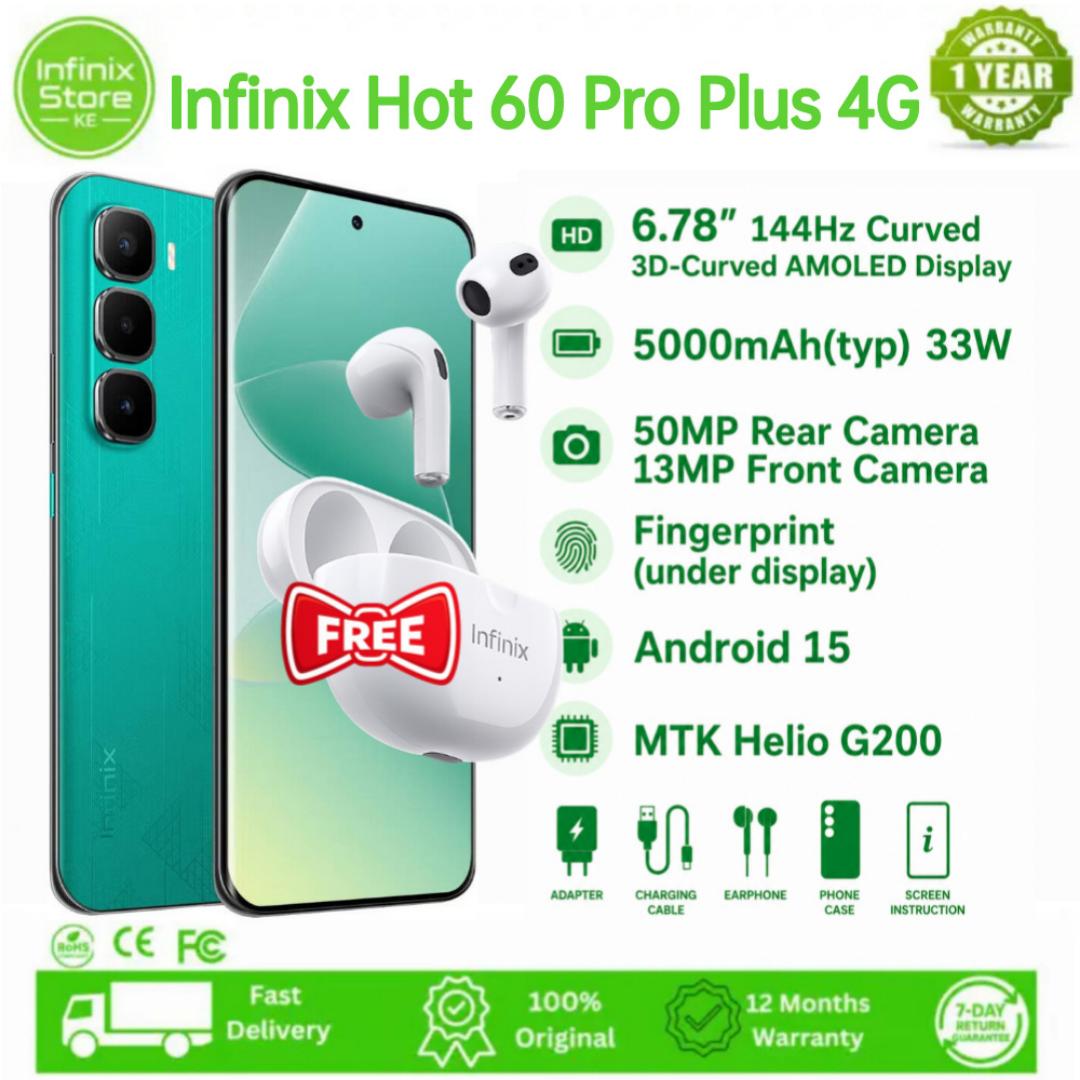 [New Arrival] Infinix Hot 60 Pro Plus 16(8+8)GB RAM + 256GB ROM 6.78" 144Hz Curved AMOLED Display 50+13MP Camera 5160mAh Battery 45W Fast Charging Corning Gorilla Glass 7i IP65