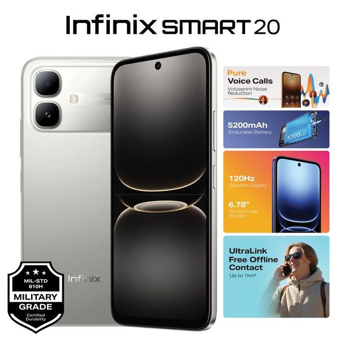 [NEW ARRIVAL] Infinix Smart 20 128GB ROM + 8GB RAM (4+4GB) 6.78" IPS LCD 120Hz  Refresh rate Display Dual SIM 8MP Camera 5200mAh Battery 15W Fingerprint Unlock IP64 Rated Android 16.