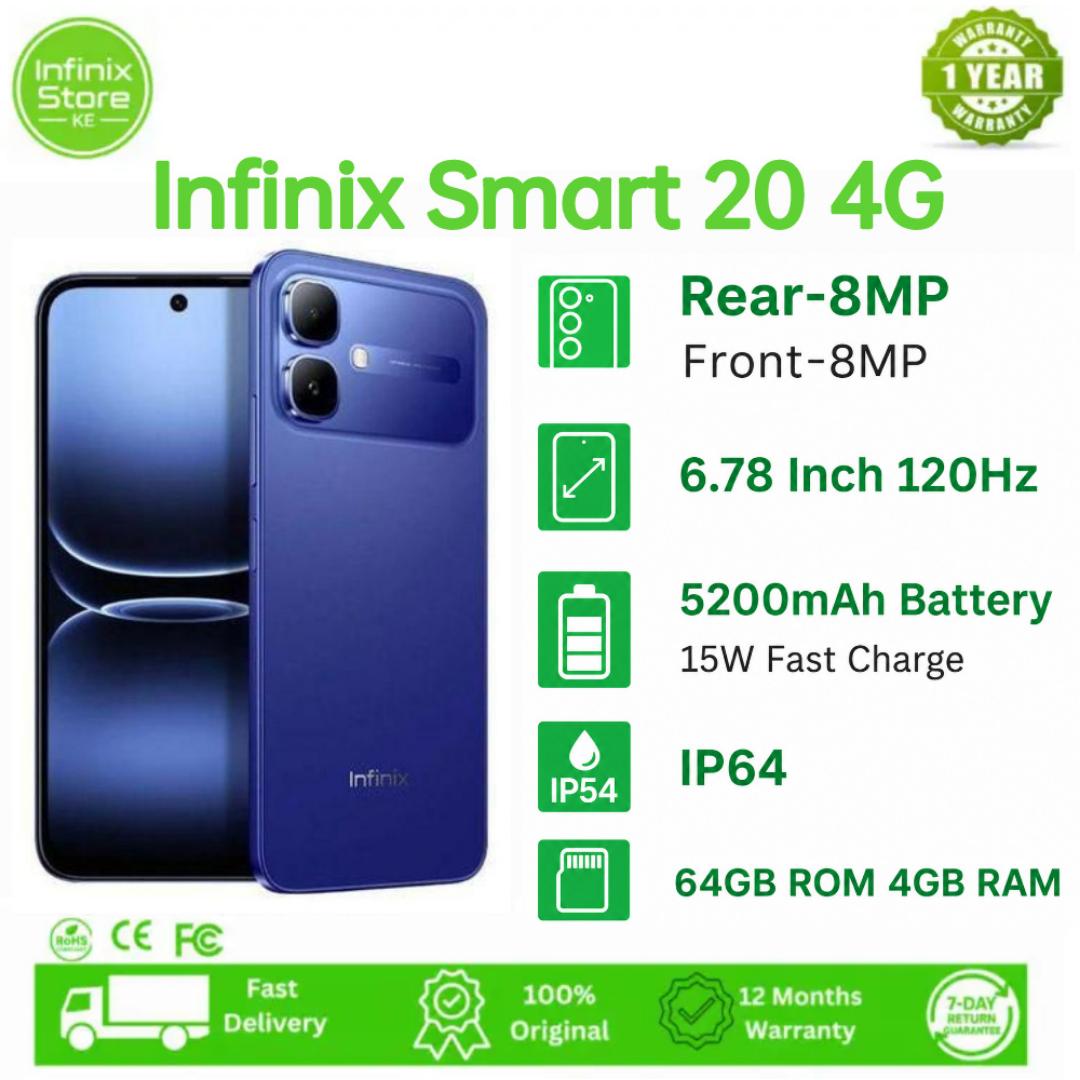 [NEW ARRIVAL] Infinix Smart 20 64GB ROM + 8GB RAM (4+4GB) 6.78" IPS LCD 120Hz  Refresh rate Display Dual SIM 8MP Camera 5200mAh Battery 15W Fingerprint Unlock IP64 Rated Android 16.