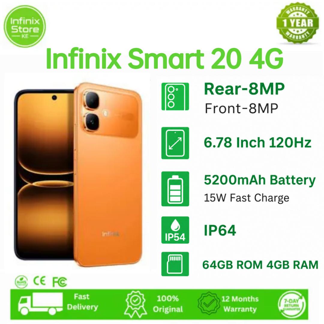 [NEW ARRIVAL] Infinix Smart 20 64GB ROM + 8GB RAM (4+4GB) 6.78" IPS LCD 120Hz  Refresh rate Display Dual SIM 8MP Camera 5200mAh Battery 15W Fingerprint Unlock IP64 Rated Android 16.