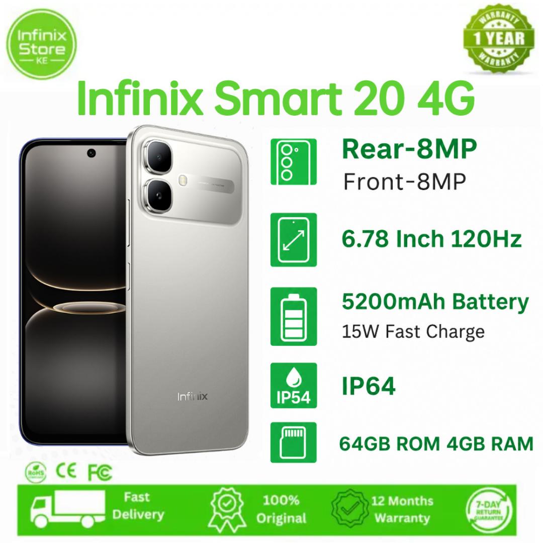 [NEW ARRIVAL] Infinix Smart 20 64GB ROM + 8GB RAM (4+4GB) 6.78" IPS LCD 120Hz  Refresh rate Display Dual SIM 8MP Camera 5200mAh Battery 15W Fingerprint Unlock IP64 Rated Android 16.