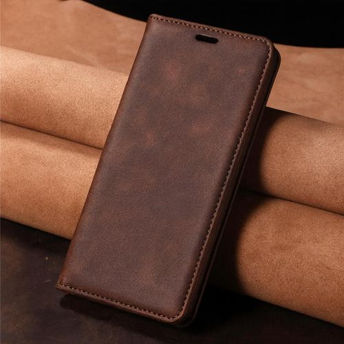 Samsung Galaxy S9 Premium Leather Flip Wallet Magnetic Cover Case, Protective Phone Cover with Card Slots, Kickstand and Magnetic Closure, Brown