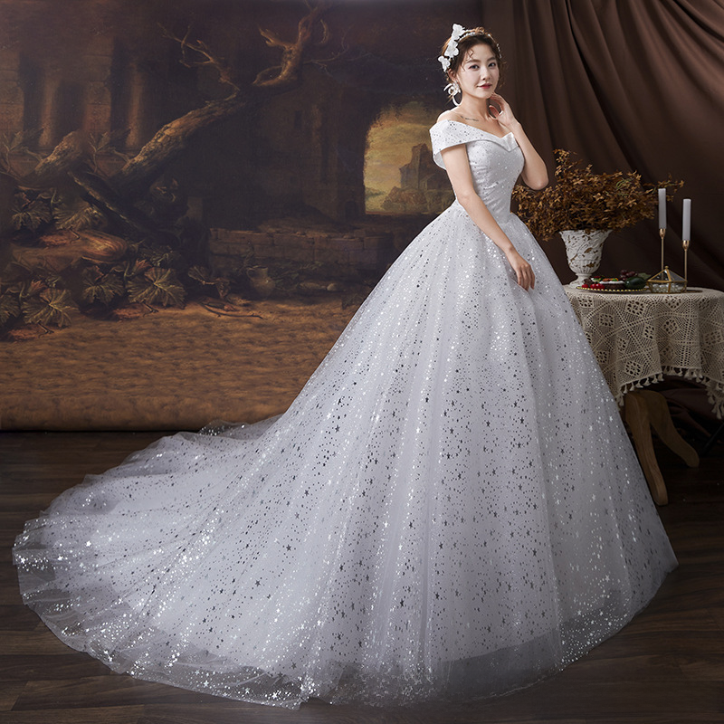 Wedding dress evening dress new style wedding dress with tail slimming and simple