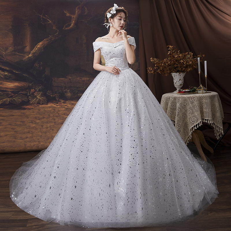 Wedding dress evening dress new style wedding dress with tail slimming and simple