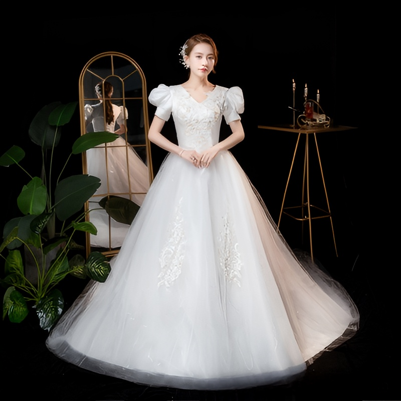 Main wedding dress, new style, starry sky, tail, one shoulder, light forest style, small bride